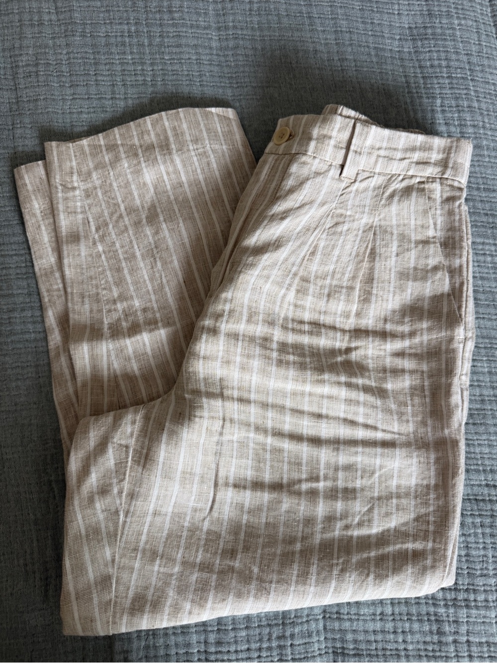 Madewell Beige Striped Linen-Blend Pants